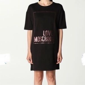 Love Moschino T Shirt Glitter Black Mini Dress Medium